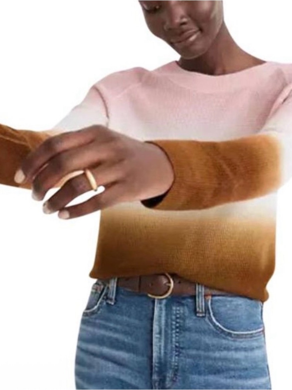 Madewell Dipdye Ombre Cashmere Pink White Brown Waffle Cropped Sweater